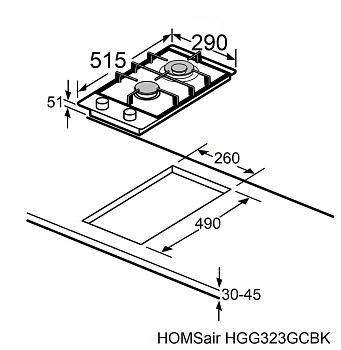 Газовая варочная панель HOMSair HGG323GCBK