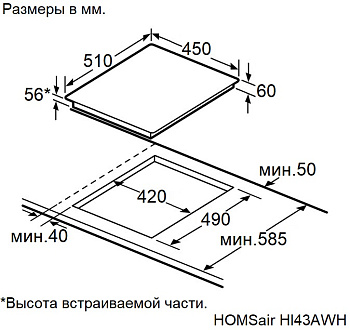 Индукционная варочная панель HOMSair HI43AWH